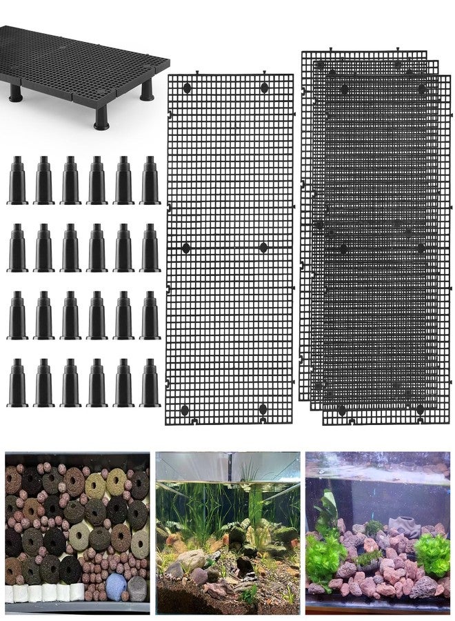 Weramics 4pcs Plastic Egg Crate Grip Fish Tank Filter Bottom Isolation Board Egg Crate Tray Panel Fish Tank Divider with 24pcs Aquarium Board Support Kits - Image 1
